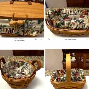 Floral Lined Longaberger Basket with Wooden Lid